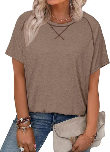 Vista 106 de Eytino Blusas de talla grande para mujer, cuello en V, manga corta, a rayas, casual, holgada, con bolsillo (1X-5X)