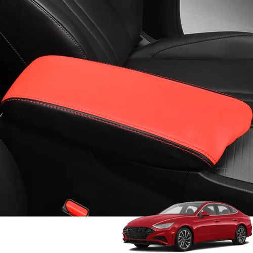 Vista 140 de Great-luck Funda de cuero para consola central, almohadilla para reposabrazos, accesorios de cubierta de caja (costuras rojas) para BMW X1 2023 2024