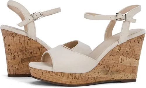Vista 2 de VETASTE Sandalias de cuña para mujer, con correa de tobillo y puntera abierta, sandalias de plataforma