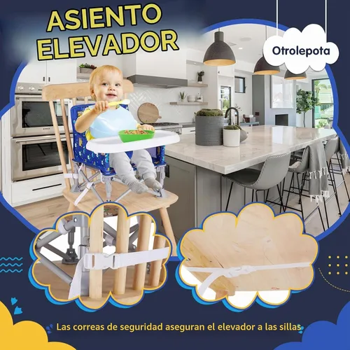 Vista 6 de Silla de bebé portátil, asiento elevador plegable con bandeja para mesa de comedor, silla de camping compacta para césped, playa, viajes, bebés de 6