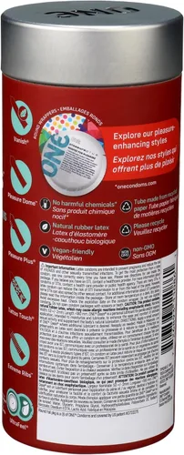 Vista 3 de ONE® Preservativos Premium Pleasures™ 6 estilos que mejoran el placer Paquete variado Preservativos de látex ultrafinos Extra lubricados