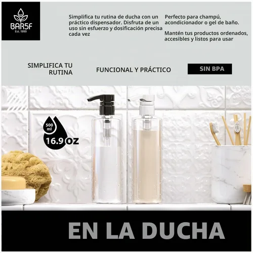 Vista 5 de Bar5F Botellas de loción de plástico con bombas blancas y negras, 16 onzas