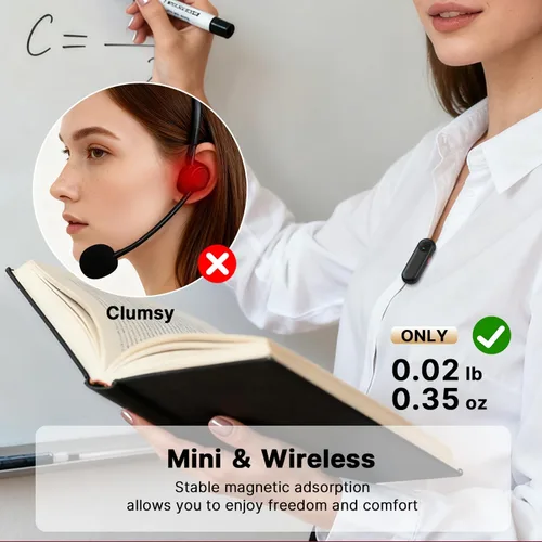 Vista 3 de yAyusi Amplificador de voz inalámbrico para profesores con 2 micrófonos magnéticos Lavalier, mini micrófono portátil manos libres y altavoz