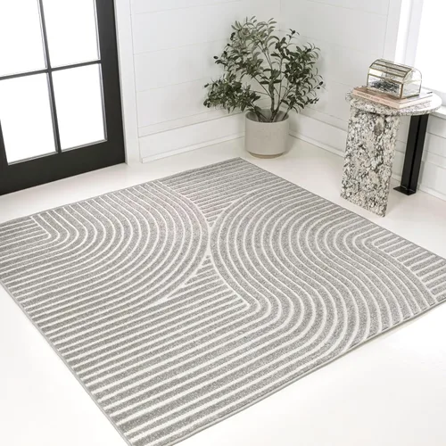 Vista 11 de Eyely NCS100D-3 - Alfombra de área para interiores/exteriores Hallie, diseño minimalista de curvas geométricas altas y bajas, beige/crema, 3 pies x