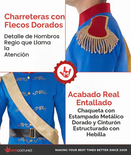 Vista 3 de Morph, Disfraz de príncipe azul para hombre, disfraces de Halloween
