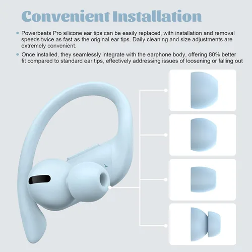 Vista 6 de 8 piezas Powerbeats Pro de silicona para los oídos compatibles con Beats Powerbeats Pro, Beats X, urBeats3 auriculares (Pro Eartips azul)