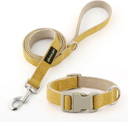 Vista 11 de Collar y correa para perro de algodón y cáñamo Plutus Pet, collar ajustable para perros pequeños, medianos y grandes, resistente y suave en la piel