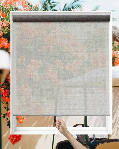 Vista 15 de Tonature Persianas enrollables de tamaño personalizado sin cordón para ventanas con filtro de luz, persianas enrollables solares transparentes Beige