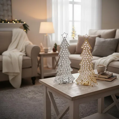 Vista 8 de Modern Day Accents Escultura de árbol de Navidad de cristal, 16 pulgadas de altura, transparente, plata, vidrio, hierro, decoración navideña al aire