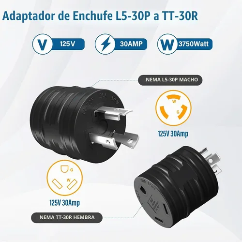 Vista 3 de Elecan Adaptador de enchufe de generador RV de 30 amperios, convertidor de energía de bloqueo giratorio L5-30P de 3 clavijas macho a toma