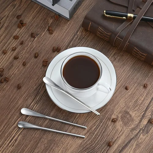 Vista 6 de Cuchara agitadora de café de 5 pulgadas/5 in / 12.8cm, acero inoxidable plateado 304#, palitos de agitador de café, mango sólido redondo