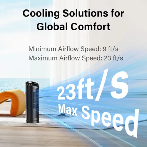 Vista 3 de JRD Ventilador de torre de 13 pulgadas para dormitorio, ventilador de escritorio silencioso con control remoto, oscilación de 80°, 3 velocidades, 4