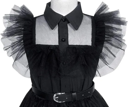 Vista 7 de Disfraz negro para niñas, disfraz de familia negro, disfraz de Halloween, vestido de fiesta para niñas de 4 a 13 años