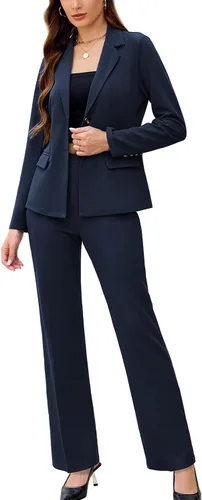 Vista 14 de Women's 2 Piece Suits Business Casual Outfits Long Sleeve Solid Pantsuits Professional Office Work Sets
