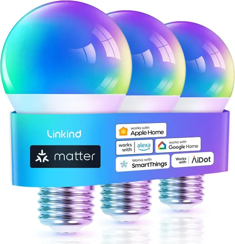 Vista 12 de Bombilla Inteligente Linkind Matter, 1100LM 75W Bombillas Inteligentes que Funcionan con Alexa/Apple Home/Google Home/SmartThings, Bombillas LED