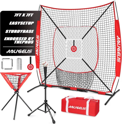 Vista 11 de 6'X6' Baseball Softball Practice Net with Batting Tee and Ball Caddy, Bonus Strike Zone Target and Bow Frame, for Hitting, Pitching, Catching
