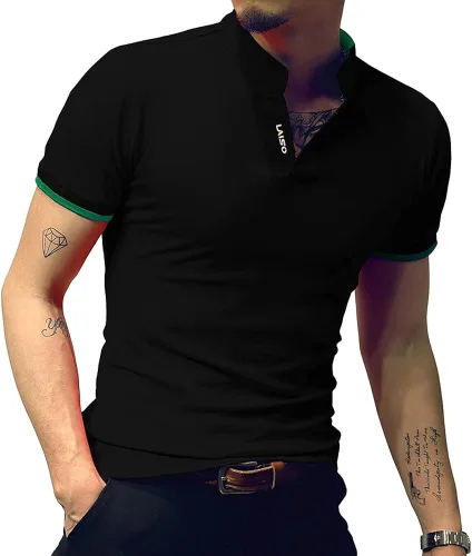 Vista 2 de LOGEEYAR Camisa polo de moda para hombre, de corte ajustado, de manga corta, de corte entallado, ropa de algodón piqué