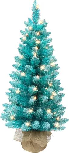 Vista 8 de Árbol artificial negro pre-iluminado de 3 pies, 97 puntas, 50 luces incandescentes claras UL, base de arpillera