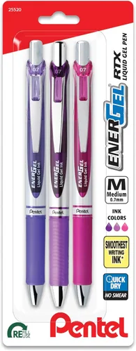 Vista 10 de Pentel EnerGel RTX - Bolígrafo retráctil de gel líquido, Cambio de Tono, 0.7mm, Tinta Sépia, Marrón y Borgoña, Paquete de 3 Bolígrafos (BL77CHABP3M)