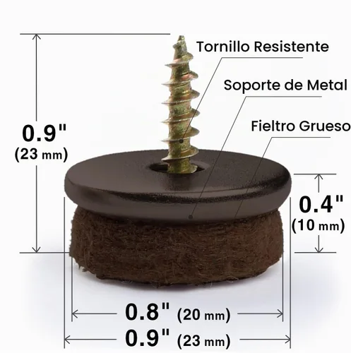 Vista 4 de Almohadillas de Fieltro Atornillables para Muebles X-Protector 24 PCS - Protectores de Piso de 0.8" para Patas de Silla para Pisos de Madera Dura