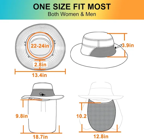 Vista 6 de Surblue Sombrero de pesca con solapa para el cuello, protección UV, protección UV, UPF50+