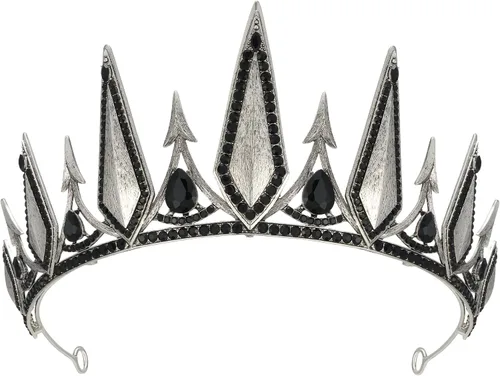 Vista 8 de SWEETV Black Gothic Crown, Witch Evil Queen Crown for Cosplay Halloween 1. negro+plata antigua
