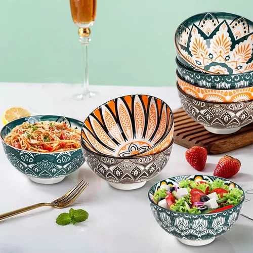 Vista 2 de Foraineam Paquete de 12 cuencos de porcelana, juego de cuencos pequeños de 10 onzas, coloridos cuencos redondos florales para sopa, helado