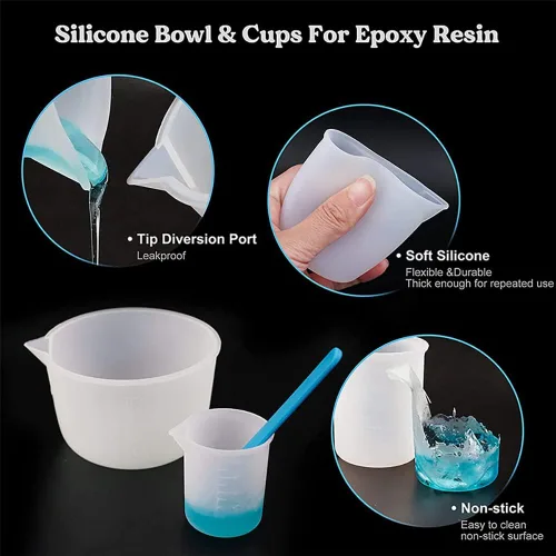 Vista 3 de Kit de herramientas de tazas medidoras de resina de silicona, tazas de medición de 3.3 onzas líquidas, palitos de silicona para agitar, pipetas