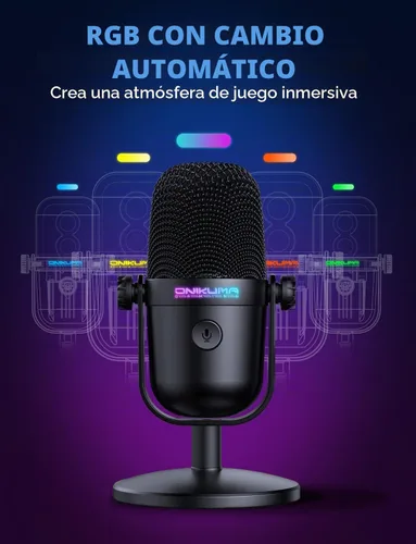 Vista 6 de Micrófono para juegos con cancelación de ruido y botón de silencio, micrófono de condensador USB para transmisión/grabación, diseño ultracompacto