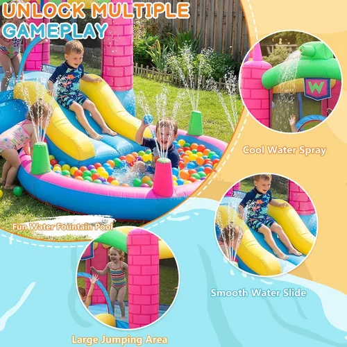 Vista 2 de Ktaxon Casa inflable de rebote con soplador de aire de 350 W, castillo para niños saltando al aire libre para patio trasero, parque, jardín