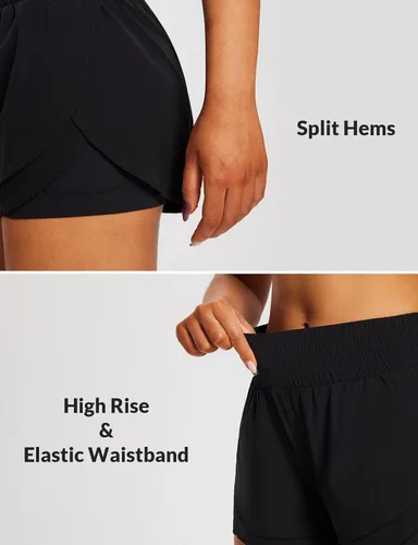 Vista 4 de BALEAF Women's Workout Running Shorts 2 in 1 Spandex High Waisted 3" Athletic Shorts with Liner Pockets