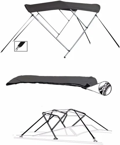 Vista 2 de 7.6 oz Charcoal Grey 3 Bow Round Tube Boat Bimini TOP Sunshade Compatible for Monterey 196 MS MONTURA I/O 2014-2016