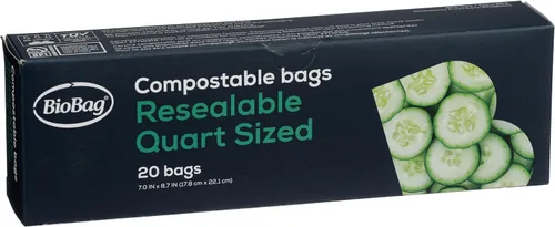 Vista 10 de BioBag Bolsas de almacenamiento de alimentos resellables 100% compostables certificadas, 20 unidades, cuartos de galón, perfectas para refrigerador