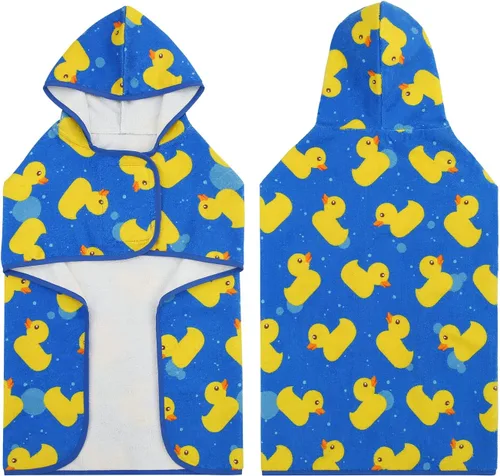 Vista 5 de HDE Bata de baño para perro, súper absorbente, de secado rápido, para cachorros, ajustable, con capucha, para perros tallas S-XXL con patos de goma