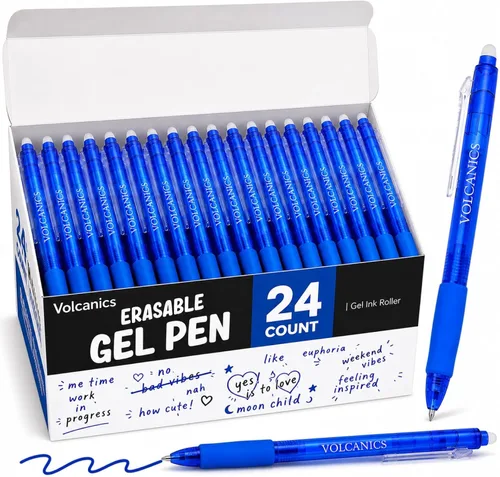 Vista 23 de Volcanics Retractable Erasable Gel Pens, Soft Black, 0.7mm, 12 Pack Negro