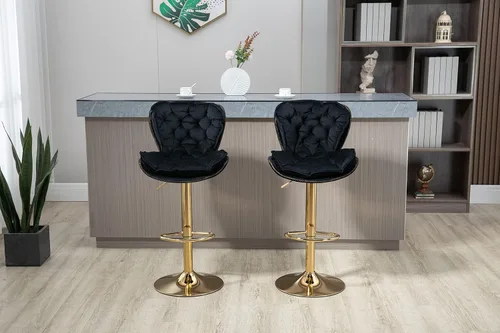 Vista 2 de SLEERWAY Juego de 2 taburetes de bar giratorios modernos para mostrador de cocina, sillas de bar de terciopelo, taburetes de bar dorados, taburetes