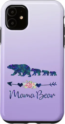 Vista 8 de Teal Blue Purple Floral Mama Bear Three Cubs Silver Purple Case for iPhone 17