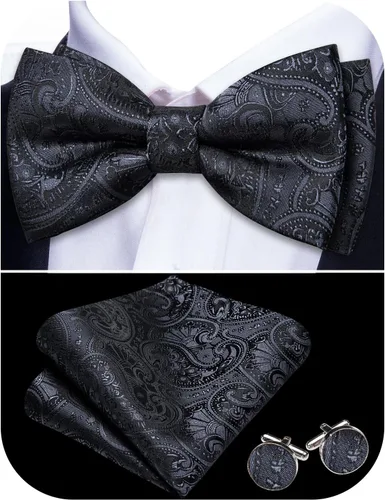 Vista 49 de Barry.Wang Pajarita de Rayas Paisley para Hombre de Seda Preatada Pañuelo de Bolsillo Gemelos Juego Formal Boda Fiesta Graduación