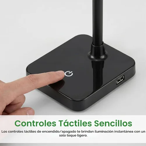 Vista 3 de Maxlite - Lámpara de escritorio delgada LED integrada de 11,9 pulgadas con puerto de carga USB y cabezal de lámpara ajustable, color negro