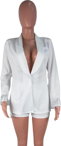 Vista 5 de Conjunto sexy de 2 piezas para mujer, chaqueta a rayas, pantalones cortos, ropa de club, ropa de algodón y lino