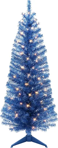 Vista 15 de Árbol de oropel negro preiluminado de 4.5 pies, 160 puntas, 70 luces incandescentes transparentes UL