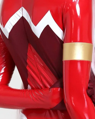 Vista 5 de Cosplay.fm Traje de batalla de anime para mujer, traje de batalla rojo de piel sintética