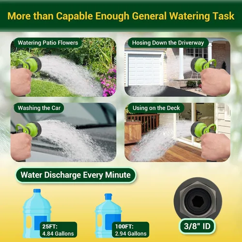 Vista 6 de Manguera de jardín - Manguera de agua de 25 pies con mango giratorio, flexible, resistente, sin torceduras, manguera metálica ligera