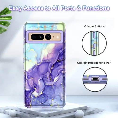 Vista 7 de Btscase Funda para Google Pixel 7 Pro, patrón de mármol 3 en 1, resistente a prueba de golpes, cuerpo completo, policarbonato duro y suave