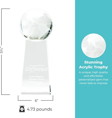 Vista 2 de Trofeo grabado – Cristal ejecutivo – Globo señorial en base rectangular – Viene en caja de regalo – Premio para empleados Estilo personalizado