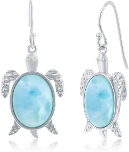 Vista 18 de Beaux Bijoux Aretes de plata de ley azul larimar para mujer, joyería natural de larimar, diseño de animales marinos, pez de pulpo de tortuga