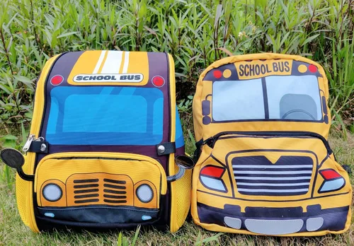 Vista 8 de Mochila infantil para niños y niñas, bolsas de preescolar 3D de dibujos animados para guardería, amarillo, (Yellow Bus), Mochila para niños pequeños
