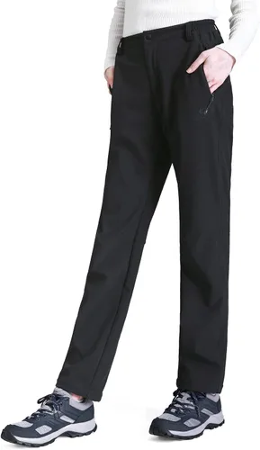 Vista 2 de GOLDEN CAMEL Pantalones de senderismo Softshell para mujer, impermeables, resistentes al viento, pantalones de esquí de invierno con forro polar