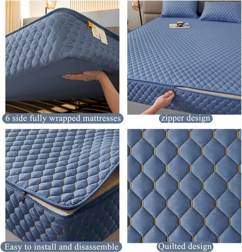 Vista 7 de 6 Side Full Wrap Mattress Protector, Custom Zip Cover & Quilted Topper, Breathable Fabric, Dustproof Encasement, Washable Fitted Sheet(Gray,120 *