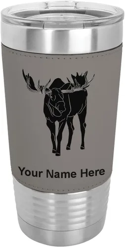 Vista 16 de LaserGram Vaso aislado al vacío de 20 onzas, alce, grabado personalizado incluido (piel sintética, estilo béisbol)